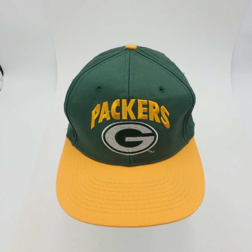 Vintage Green Bay Packers Hat Cap Drew Pearson Snapback NFL Green Yellow